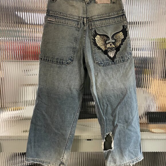 Vintage Y2K JNCO JEANS Tribal Eagle Baggy Wide Leg Embroidered Grunge Rave Skate